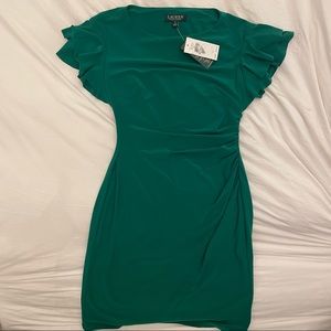 NWT Lauren Ralph Lauren Green Flutter Sleeve Dress